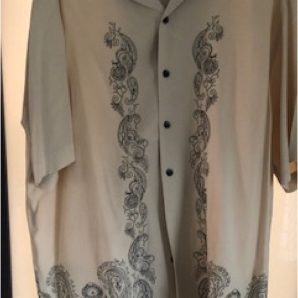 Paradise by axis men’s silk shirt, tan with beautiful design sz Large - Picture 1 of 5